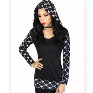 Demi Loon S/M Goth “Reaper Skull Baby" black hoodie w/white skull & bones. Punk.